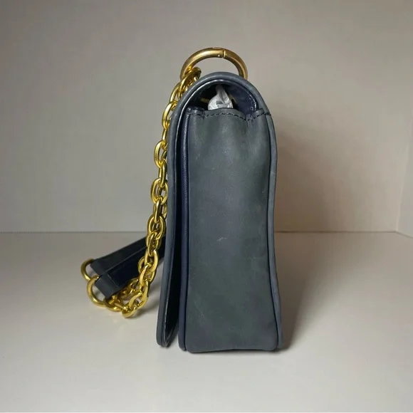 Tory Burch Alexa Quilted suede Tote in navy Shoulder Bag Purse Handbag - Picture 3 of 8